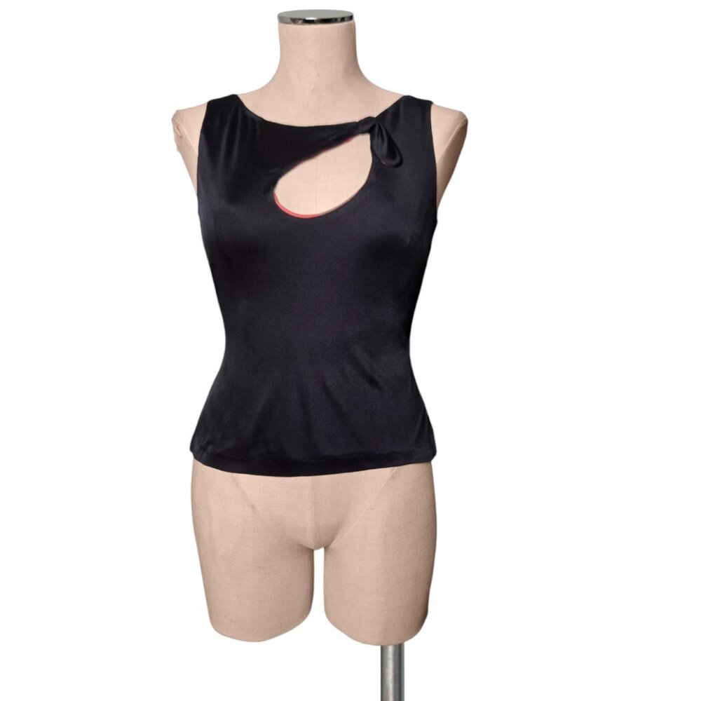 Vintage DVF Diane Von Furstenberg Stretchy Keyhole Tie Front Sleeveless Top